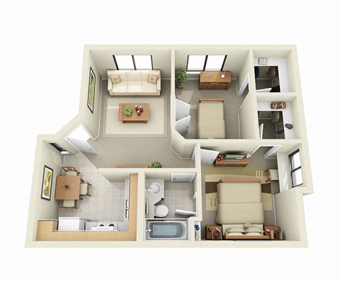 Two Bedroom Apartment Floor Plan at Sky Harbor Apartments near the airport